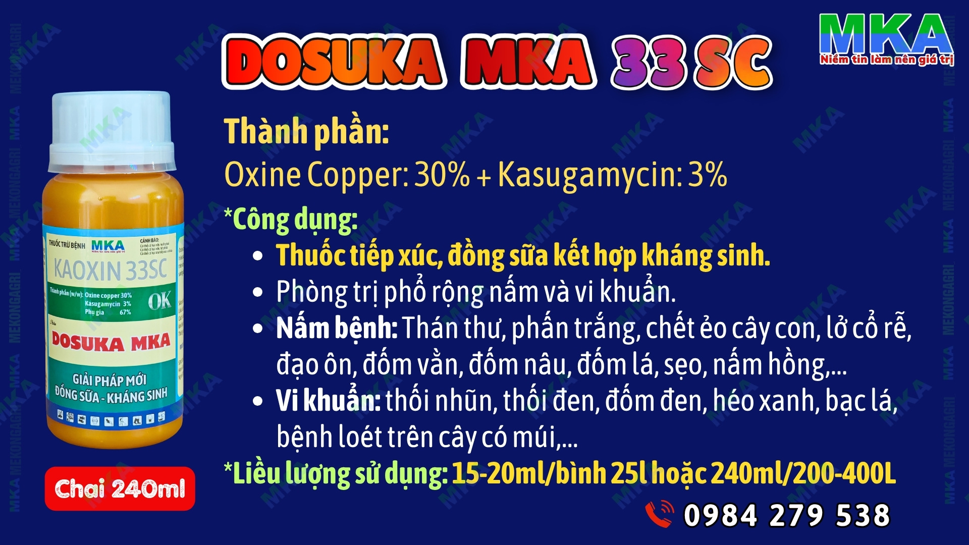 Công dụng của Dosuka MKA 33SC thuốc trừ nấm và vi khuẩn đồng sữa kháng sinh